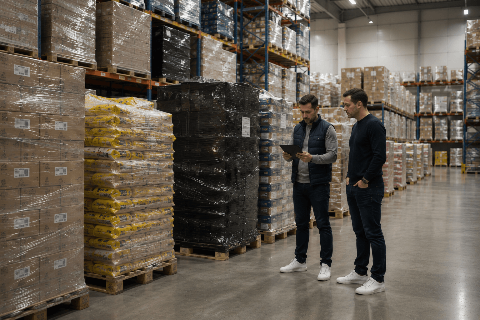 Business handshake in a warehouse distribution setting